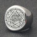 VQYSKO Solomon Six-Pointed Star 12 Constellation Round Signet Rings Stainless Steel Band for Men Women.