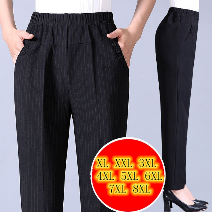 Plus size 8XL Autumn Women Trousers Oversize Elastic High Waist Loose Casual Pants Middle-aged Female Winter Warm Stretch Pants