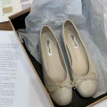 Women's fashion bow flat shoes spring and autumn new style French retro shallow opening single shoes for women.. 