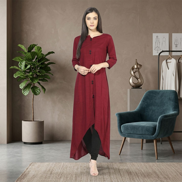 Linen 1 Piece Kurti Kameez Dress for Women Trendy Stylish Comfortable Daily Wear Fabric
