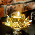 Pack of 2 Golden and White Crystal Glass Block Flower Candle Holders, Home Decor Big Tealight Stand. 