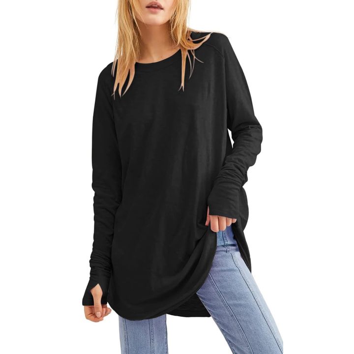 Women's%20Tops%20Long%20Sleeve%20Shirts%20for%20Women%20Loose%20Fashion%20Solid%20Color%20Stitching%20Round%20Neck%20Long%20Sleeved%20Drop%20Shoulders%20Sweater%20Top%20-%20Image%206