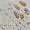 Elegant Gold Scepter 5D Nail Art Stickers Gorgeous Gemstone Luxury Courtly Pattern Necklace Frame Self Adhesive Manicure Decals. 
