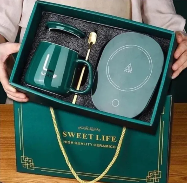 Ceramic Warm Mug USB Cable With Gold Spoon Gift Box