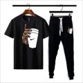 Summer New Outdoors Outfit Printed Logo Men's Activewear Tracksuit Set Half Sleeves T-Shirt With Trouser Soft Feel Cotton Stuff. 