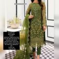 Shirt: organza.front fully emb with adda work.daman full emb.back emb.sleeves emb.back dama  border emb.
Dupatta: organza.emb dupatta with Indian lace apliqued on pallu.
Trouser: slk.
    Organzalm.ka. 