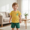 Summer Casual Baby Set Dinosaur Style Stripe T-shirt+Shorts 2Pcs Clothes for Boys Girls Soft Cotton Infant Outfit. 