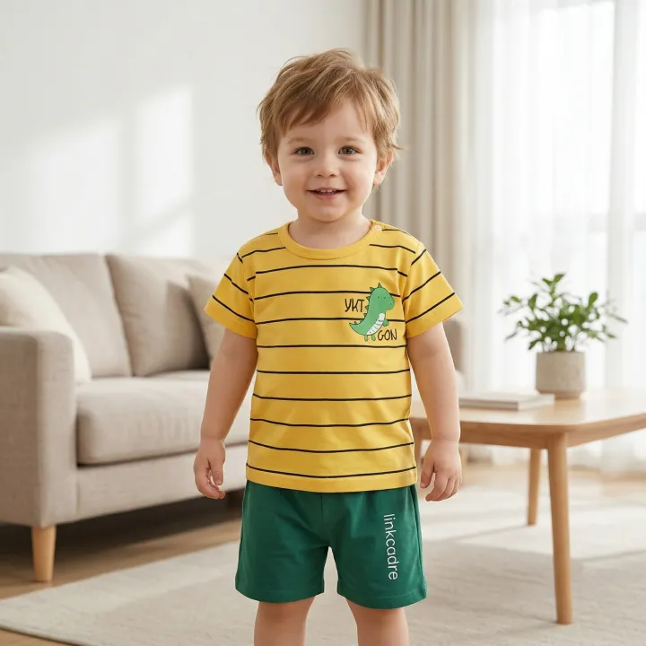 Summer%20Casual%20Baby%20Set%20Dinosaur%20Style%20Stripe%20T-shirt+Shorts%202Pcs%20Clothes%20for%20Boys%20Girls%20Soft%20Cotton%20Infant%20Outfit%20-%20Image%205