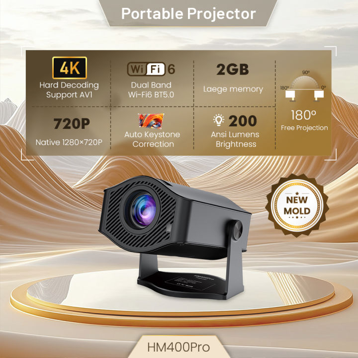 Android 11 HM400 Pro Projector Light Source LED Display Large Screen Dual Wi-Fi6 BT5.2 720P Portable Cinema Projector Upgraded
