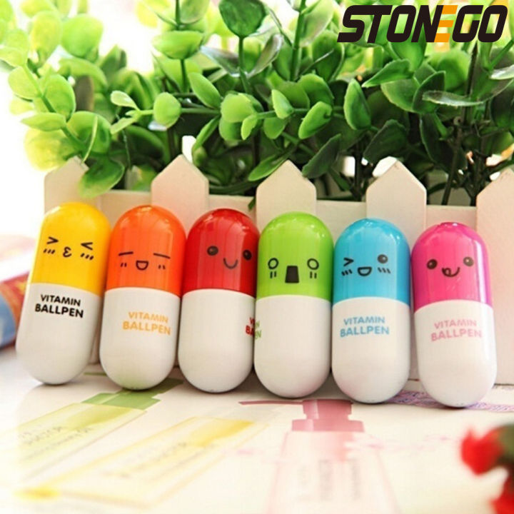 STONEGO%20Cute%20Smiling%20Face%20Pill%20Ball%20Point%20Pen%20Pencils%20Telescopic%20Capsule%20Ballpen%20-%20Image%202