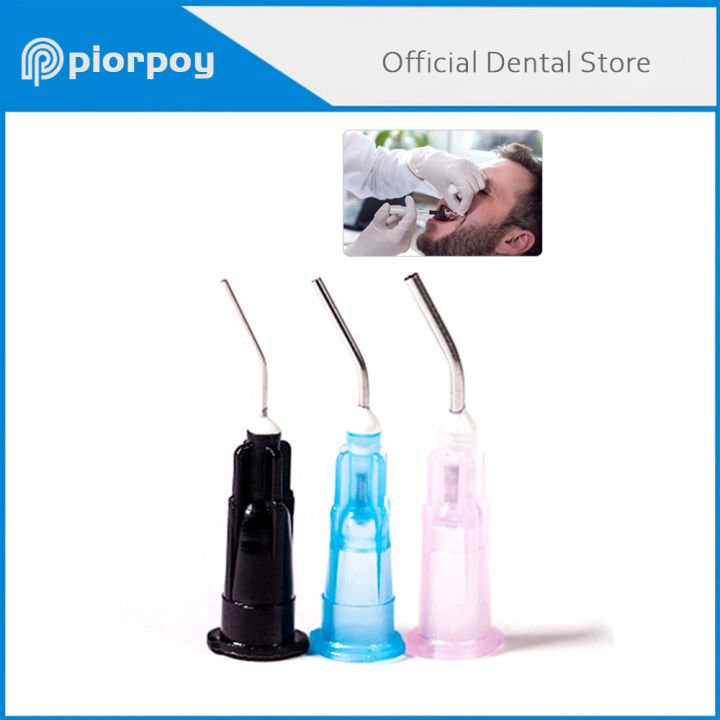 PIORPOY 100 Pcs/Bag Dental Composite Resin Pre Bent Flow Dispensing Needle Tips Disposable Dentistry Irrigation Tips 18/22/25G