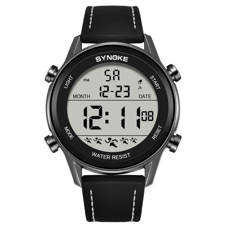 Men's Digital Sport Watch Leather Strap SYNOKE 9855 Electrical Wristwatch Big Screen 50M Waterproof reloj hombre
