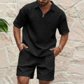 2024European and American Men's Spring and Summer Trends Youth Outdoor Lapel Small Plaid Short Sleeve Shorts Sports Suit.