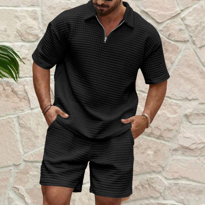 2024European%20and%20American%20Men's%20Spring%20and%20Summer%20Trends%20Youth%20Outdoor%20Lapel%20Small%20Plaid%20Short%20Sleeve%20Shorts%20Sports%20Suit%20-%20Image%202