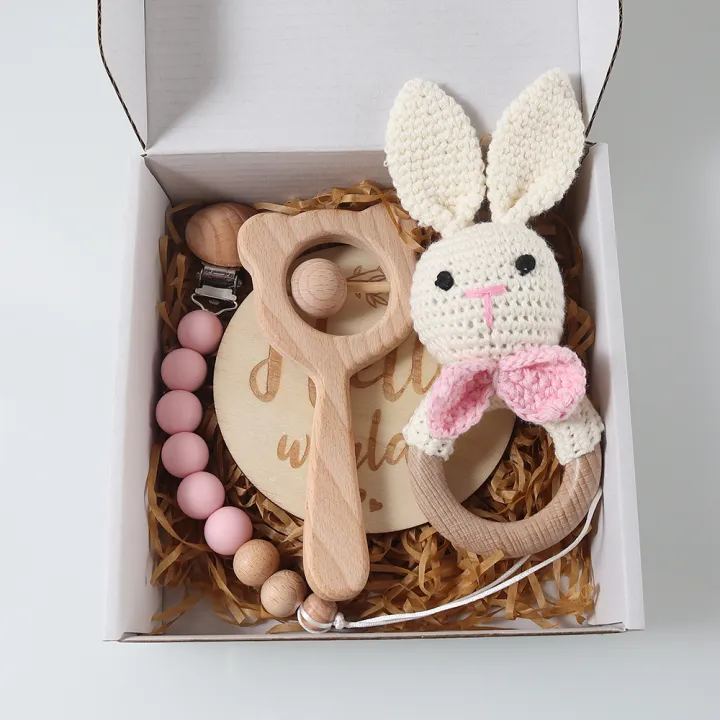 4pcs%20Newborn%20%20Set%20-%20Baby%20crochet%20rattle%20Pacifier%20Clip,%20Teether,%20-%20bunny%20teether%20elephant%20toy%20photography%20background%20set%20-%20Image%204