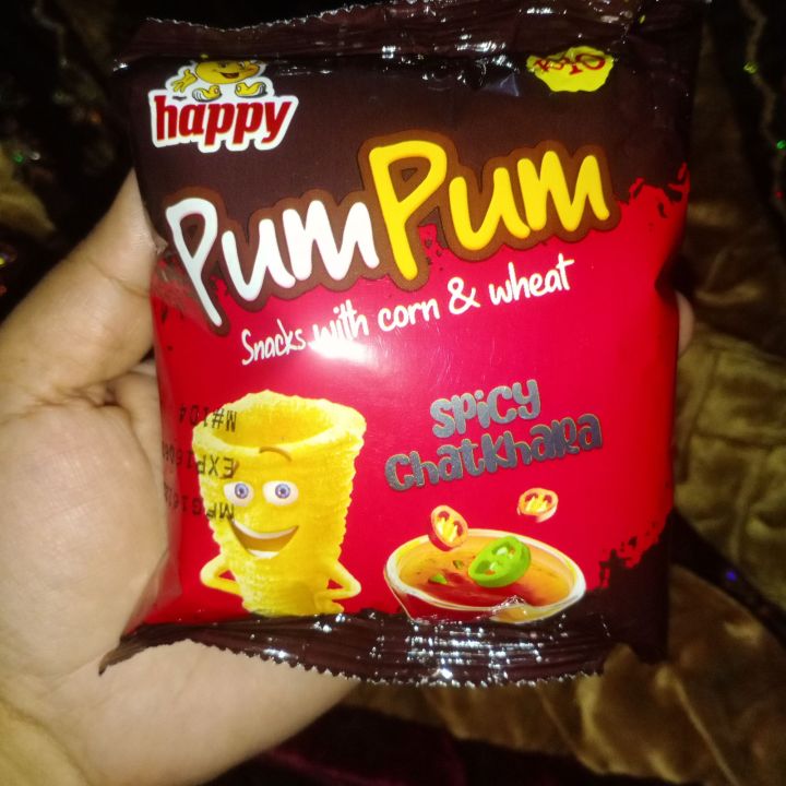 Pum pum hot and spicy chatkhara flavoured corn and wheat papar snacks 12 pcs pack