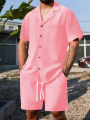 New Men's Summer Casual Sport 2 Piece Sets Fashion Cotton Linen Short Sleeve Shirt and Shorts Suit Men Loose Sport Shirt Outfits. 