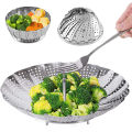 Folding Dish Steam Stainless Steel Food Steamer Basket Fruit Vegetable Cooker Multi-Function Meat Steaming Tray Kitchen Tools.