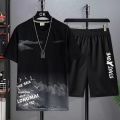 2025 Summer Thin Casual Quick Drying Two Piece Set Men's Set Sports Outdoor Running Short Sleeve T Shirt + Shorts Tracksuit Sets. 