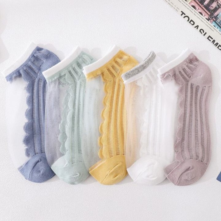 5%20Pairs%20Of%20Womens%20Glass%20Fiber%20Spring%20And%20Summer%20Thin%20Transparent%20Breathable%20Socks%20Candy%20Color%20Polyester%20Sock%20Bottom%20-%20Image%202