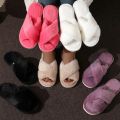 Cross Warm Fluffy Furry Slippers Women Lightweight Flat Heels Fur Slides Woman Autumn Winter Open Toe Non Slip Home Floor Shoes. 