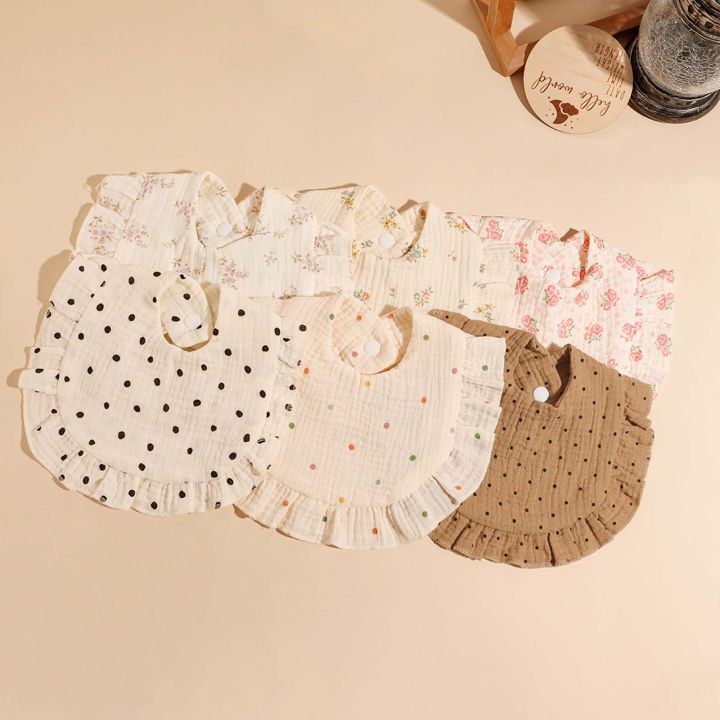 3pcs Hot Sell Children's Feeding Bib Set Cotton Muslim Baby Comfortable Drool Towel Ruffle Snap Button Infant Burp Cloth 