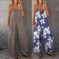 Summer New Women's Printed Casual Sleeveless Loose Wide Leg jumpsuit. 