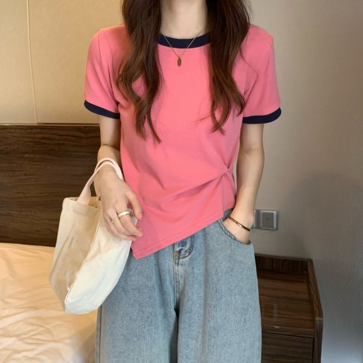 Patchwork%20Colors%20Crew%20Neck%20Crop%20Top%20Women%20Fashion%20Niche%20Design%20Short%20Sleeve%20Tee%20Y2K%20Streetwear%20New%20Summer%20Top%20Women%20-%20Image%202
