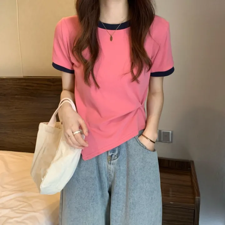 Patchwork%20Colors%20Crew%20Neck%20Crop%20Top%20Women%20Fashion%20Niche%20Design%20Short%20Sleeve%20Tee%20Y2K%20Streetwear%20New%20Summer%20Top%20Women%20-%20Image%202