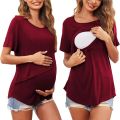 Pregnant Women's Summer Fashionable Irregular Breastfeeding Top Soft and Comfortable Round Neck Anti Light Short Sleeved T-shirt. 
