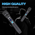 BOMGE 4 channel wireless microphone System Cordless Mic Set With Four Handheld Mics Fixed Frequency, Long Range 200ft. 