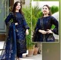HS Fashion Store Crinkle Chiffon Embroidered Unstitched Black Party & Formal Wear 3 Piece Suit for Women. 