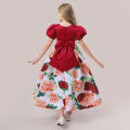 Teen Girls Red Christmas Dress 4 14Yrs Children Printed Birthday Princess Costume Puff Sleeve Flower Girl Wedding Party Dresses. 