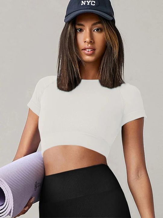 Seamless%20Womens%20Sport%20T%20Shirt%20Short%20Sleeve%20Yoga%20Top%20Fitness%20Gym%20Running%20Active%20Wear%20Workout%20Clothes%20-%20Image%203