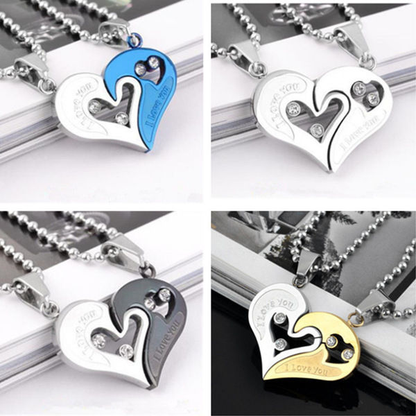 Love couple necklace a pair of heart-shaped diamond-studded love fashion pendant trendy Korean jewelry
