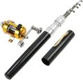 Fishing Rod Reel Combo Kit Set Mini Telescopic Portable Pocket Pen Fishing Rod Pole + Reel Aluminum.