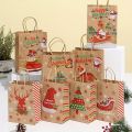 8-48pcs Christmas Series Kraft Paper  Bags,Party Candy  Packaging,Cartoon Elk Snowman Christmas Tree Printed Tote Bags. 
