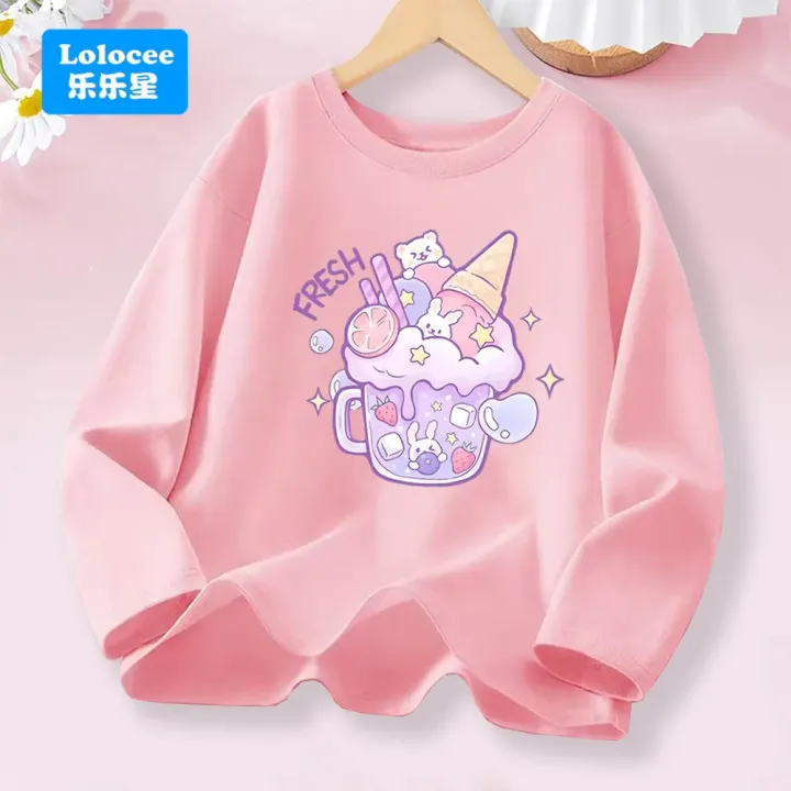 3-14years%20Girls'%20Pink%20Long%20Sleeve%20T-shirt%20-%20Cute%20"FRESH"%20Drink%20&%20Animal%20Print%20Kids%20Cotton%20Top%202026%20Spring%20New%20-%20Image%203