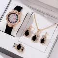 5pcs Set Watches For Women Leather Band Ladies Watch Simple Casual Women's Analog WristWatch Bracelet Gift Montre Femme(No box). 