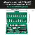 46pcs Set 1/4 Inch Drive Socket Ratchet Wrench Set, With Bit Socket Set Metric And Extension Bar For Auto Repairing.