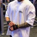 NEW Round Collar Sports T Shirt Oversize Cotton Summer Tee Training Running Shirt Man Streetwear Half Sleeve Men T-Shirt.