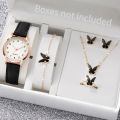 6PCS Women's Watch Fashion Arabic Dial Leather Band Quartz Watches Butterfly Jewelry Set（Without Box）. 