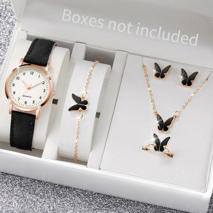 6PCS%20Women's%20Watch%20Fashion%20Arabic%20Dial%20Leather%20Band%20Quartz%20Watches%20Butterfly%20Jewelry%20Set%EF%BC%88Without%20Box%EF%BC%89%20-%20Image%204