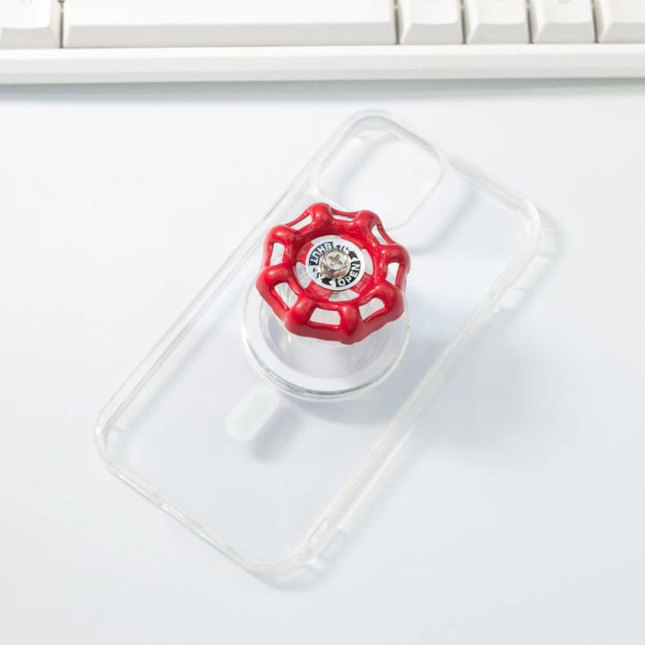 Creative 3D Water Valve Magnetic Holder Acrylic Clear for Magsafe Case for IPhone 15 16 Plus 11 Pro Grip Tok Detachable Bracket