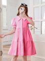 Girls Two Tone Cotton Half Sleeve Dress. 