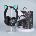 CAT STN-28 Over Ear Music Headset Glowing Ear Headphones Foldable Wireless BT5.0 Earphone with Mic AUX IN TF Card MP3 Player Colorful LED Lights for PC Laptop Computer Mobile Phone.