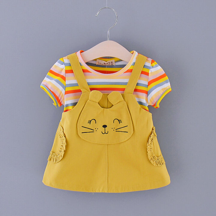 Newborn Baby Clothing Summer Color Stripe Cotton Baby Dress Cute Round Neck 6 Month - 24 Month