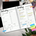 Undated 7 Days Weekly Planner Notebook with Hourly Schedule, Meal Plan, Expense Tracker, and Water Intake Tracker. 