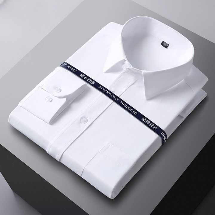 Men Formal Shirt Long Sleeve Office Solid Color Fashion Business Pocket Social Office Blue White Shirts Men's Clothing S-5XL