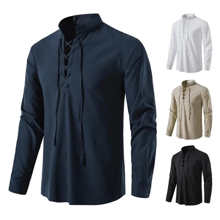 King%20Billion%20Men's%20Shirts%20Casual%20Men%20Cotton%20Linen%20Long%20Sleeve%20T-shirt%20Spring%20Autumn%20Vintage%20Shirt%20US%20Size%20Drawstring%20Neck%20-%20Image%204